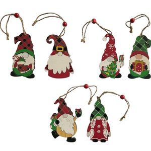 Gnome Christmas Ornaments Set of 6 Wooden